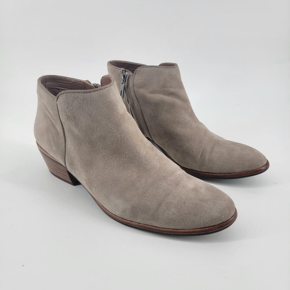 Sam Edelman Petty Ankle Bootie Women 9 Putty Suede Low Block Heel Zip Taupe
